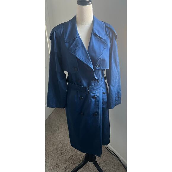 Burberry Kensington Lightweight Long Navy Belted Double Breasted Trench Coat L - Picture 2 of 13